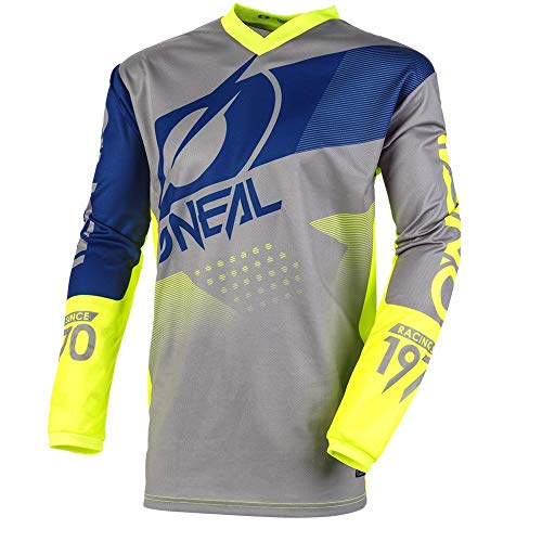 O'NEAL | Motocross-Jersey | MX Enduro Motorrad | Maximale Bewegungsfreiheit, Gepolsterter Ellbogenschutz, Atmungsaktives Material | Element Jersey Factor | Erwachsene | Grau Blau Neon-Gelb | Größe XL von O'NEAL