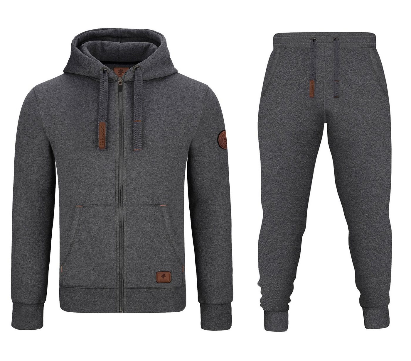 O'Poppy Jogginganzug Herren Lederpatch darkgrey (2-tlg), mit Kapuze, Eingriffstaschen und Lederpatches von O'Poppy