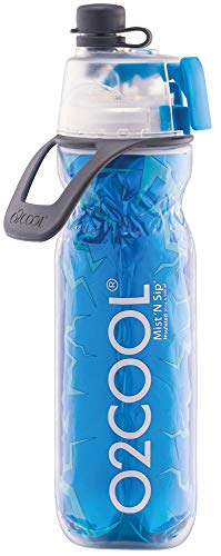 O2COOL Arctic Squeeze Mist 'N Sip Isolierte Flasche mit Silikon-Ausgussabdeckung und Verriegelungsnebelfunktion, 590 ml, Crackle Blue von O2COOL