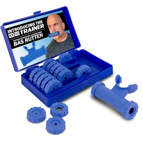 Bas Rutten O2 Trainer - Offizielles Trainingsgerät für Atemwegstraining und Lungenmuskel Fitness - Tragbares Atemmundstück für hohe Höhen- und Krafttraining (blau) von O2Trainer