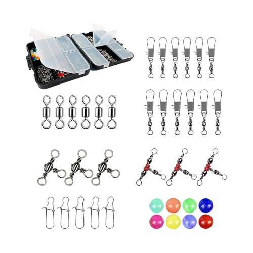 OAJABBGE Wirbelsäure Set 3 Wege Fässer Rolling Wirbel Mit Perlen Und Aufbewahrungsbox Angelzubehör Easy Fishing Tackle Installation von OAJABBGE