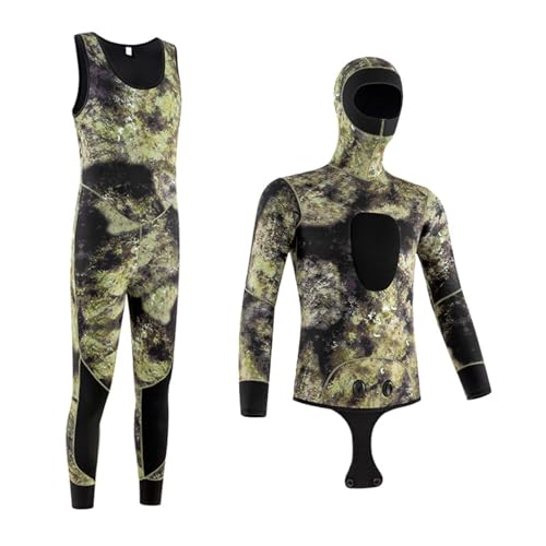 Camo Speerfischer Neoprenanzüge Vollbrustanzug Mit Kapuze 2-TLG. Ganzkörper-Warmhalte-Schnorchelanzüge Für Schnorcheln Wassersport (Color : 3MM, Size : XL) von OAKBEEN