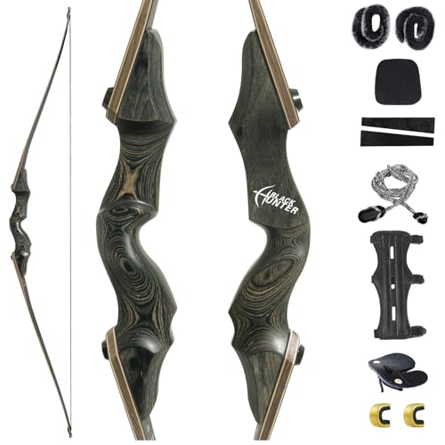 OBTOUTDOOR Black Hunter 60 Zoll Bogenschießen Takedown Langbogen 20-60lbs Rechtshand Holzbogengriff Jagdbogen für Erwachsene Sportbogen Bogensportler (45LBS) von OBTOUTDOOR
