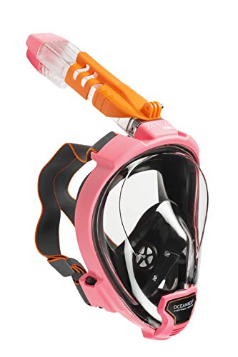 OCEAN REEF - ARIA QR+ Schnorchelmaske - Tauchermaske mit Mundstück - Für eine bessere 180 Grad Unterwassersicht - Unisex - Pink - Größe M/L von OCEAN REEF