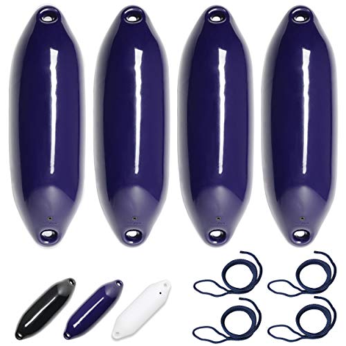 HonuNautic 4er Set Fender incl. Fenderleinen | U-Serie | Farbe: Blau | Größe: Ø 14 x L 50 cm | Boot & Yacht Stegfender, Langfender von HonuNautic
