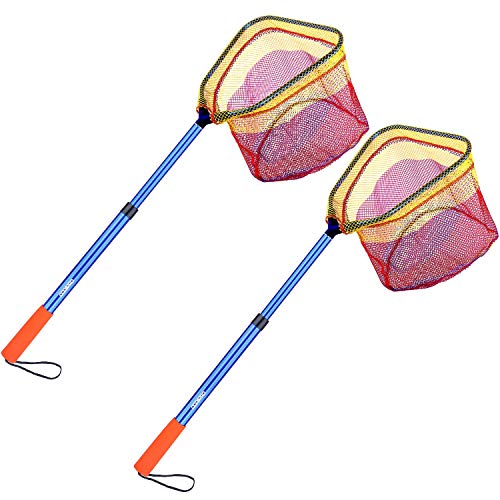 ODDSPRO Kinder Fischernetz mit Teleskopstangengriff – leichtes Aluminium und Nylon Kescher zum Fangen und Lösen oder Schmetterling-Netz (blau, 2 Stück) von ODDSPRO
