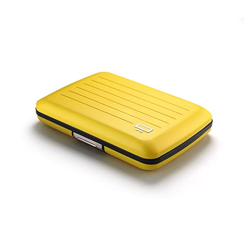 OGON Aluminium Geldbörse Smart Case V2 - Einfache Lagerung - Metallverschluss - Kartenetui mit RFID-Schutz - Bis zu 10 Karten und Banknoten (Matte Farbe Taxi Yellow) von ÖGON Smart Wallets