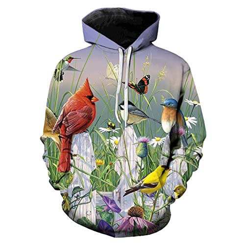 OEIEZ Herren Damen Pullover Unisex Hoodie 3D Natur Vogel Muster Lässig Frühling Herbst Outdoor 6XL Sport Top mit Taschen von OEIEZ