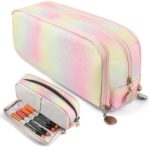 OFFCUP Federmäppchen Mäppchen 3 Fach Große Kapazität, Pencil Case Teenager Stiftetasche Tragbare Schreibwaren Tasche Federtaschen Schlampermäppchen mit Reißverschluss Federmappe für Schule Büro von OFFCUP