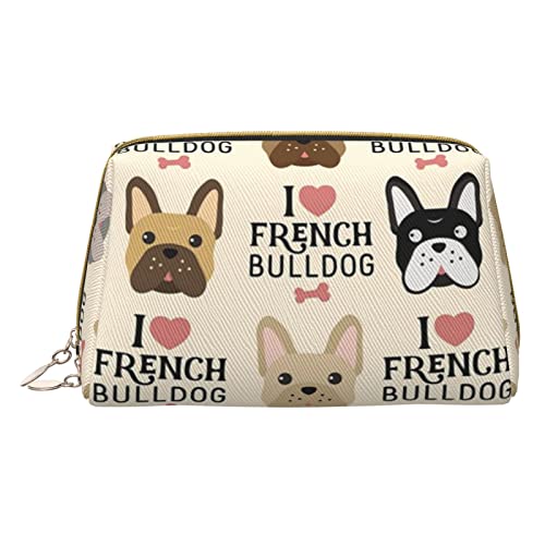 OGNOT Beagle Patterns Kulturtasche Reiseorganizer für Männer und Frauen, leichte Leder-Make-up-Tasche, kleine Kosmetiktasche, I love French Bulldog, Einheitsgröße von OGNOT