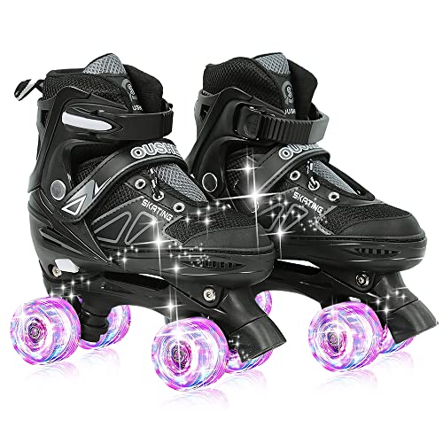 OHMG Rollschuhe für Mädchen, Jungen, verstellbar, 4 Rollen, Rollschuhe für Kinder, leuchtende LED-Rollschuhe für Kinder, Geschenk, Inlineskates für Kinder, bequem, Super Quad von OHMG