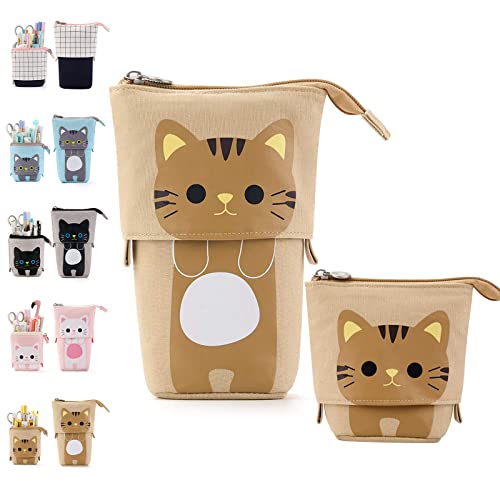Federmäppchen Mädchen Cartoon, Süßer Katze 2-in-1 Pencil Case/Stifteköcher für Teenager Schülerin, Pop Up Pen Pencil Case Teleskophalter Mäppchen, Ständer Bleistifthalter, Federmäppchen Mädchen von OIOYLEY
