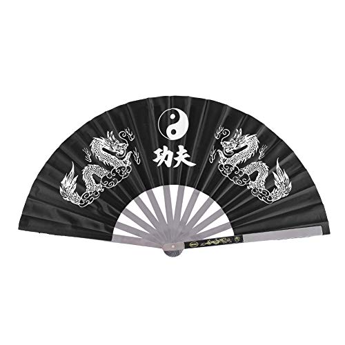 OKBY Chinesischer Fan - Edelstahl Tai Chi Kampfkunst Kung Fu Tanztraining Training Fan (Farbe : Black) von OKBY