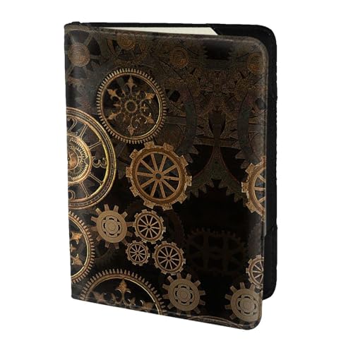OKFSTY Gears Clock Reisepasshülle, Bronze, Jahrhundertdruck, modisch, personalisierbar, bedrucktes Rindsleder, Reisepasshülle, 14 cm, Schwarz , Einheitsgröße von OKFSTY