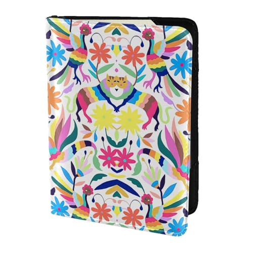 OKFSTY Reisepasshülle, Motiv: mexikanische Otomi-Tiere, personalisierbar, bedrucktes Rindsleder, Reisepasshülle, 14 cm, Schwarz , Einheitsgröße von OKFSTY