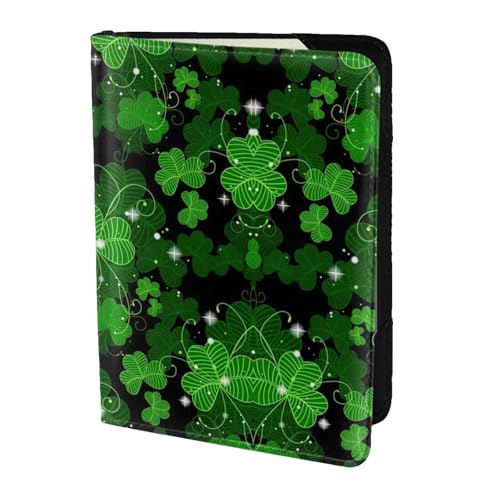 OKFSTY Reisepasshülle aus Rindsleder, Motiv: St. Patricks Day, Blätter, bedruckt, 14 cm, Schwarz , Einheitsgröße von OKFSTY