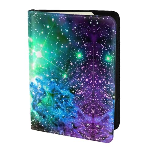 OKFSTY Reisepasshülle aus Rindsleder, bedruckt mit Galaxie-Motiv, 14 cm, Grün / Blau / Violett, Schwarz , Einheitsgröße von OKFSTY