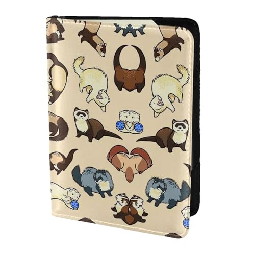 OKFSTY Reisepasshülle aus Rindsleder, bedruckt mit haarigem Frettchen-Motiv, personalisierbar, 14 cm, Schwarz , Einheitsgröße von OKFSTY