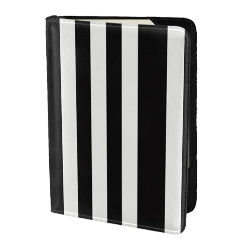 OKFSTY Reisepasshülle aus Rindsleder mit schwarz-weißen Streifen, personalisierbar, bedruckt, 14 cm, Schwarz , Einheitsgröße von OKFSTY