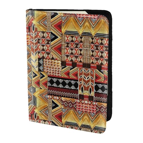OKFSTY Reisepasshülle aus afrikanischem Textil, Patchwork-Druck, personalisierbar, bedrucktes Rindsleder, Reisepasshülle, 14 cm, Schwarz , Einheitsgröße von OKFSTY
