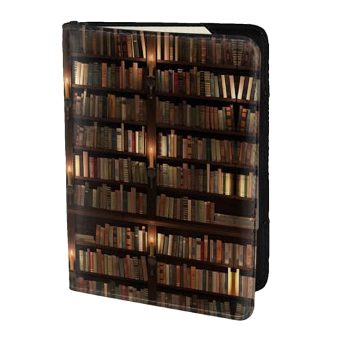 OKFSTY Reisepasshülle für Bibliotheks-Bücherregal, bedruckt, personalisierbar, bedrucktes Rindsleder, Reisepasshülle, 14 cm, Schwarz , Einheitsgröße von OKFSTY