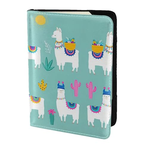 OKFSTY Reisepasshülle mit Alpaka-Lama-Druck, personalisierbar, bedrucktes Rindsleder, Reisepasshülle, 14 cm, Schwarz , Einheitsgröße von OKFSTY