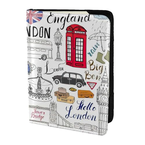 OKFSTY Reisepasshülle mit Aufdruck "I Love London", personalisierbar, bedrucktes Rindsleder, 14 cm, Schwarz , Einheitsgröße von OKFSTY