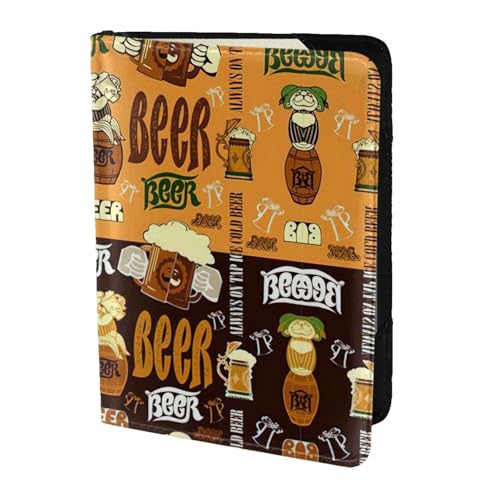 OKFSTY Reisepasshülle mit Bierdruck, personalisierbar, bedrucktes Rindsleder, Reisepasshülle, 14 cm, Schwarz , Einheitsgröße von OKFSTY