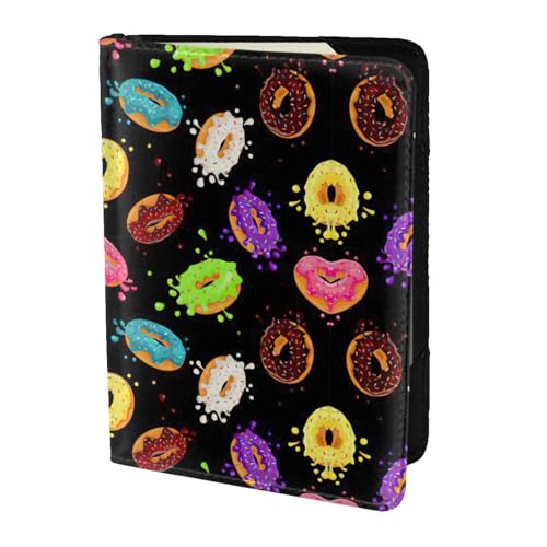 OKFSTY Reisepasshülle mit Donut-Druck, personalisierbar, bedrucktes Rindsleder, Reisepasshülle, 14 cm, Schwarz , Einheitsgröße von OKFSTY