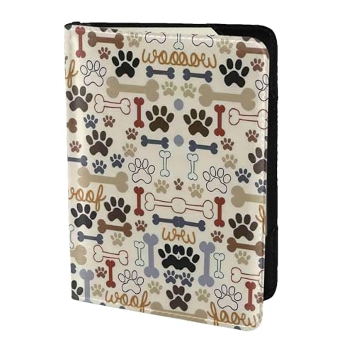 OKFSTY Reisepasshülle mit Hundeknochen und Pfotenabdruck, personalisierbar, bedrucktes Rindsleder, Reisepasshülle, 14 cm, Schwarz , Einheitsgröße von OKFSTY