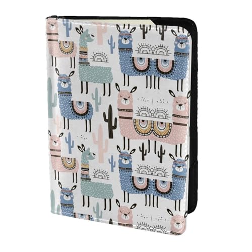 OKFSTY Reisepasshülle mit Lama-Alpaka-Kaktus-Druck, personalisierbar, bedrucktes Rindsleder, Reisepasshülle, 14 cm, Schwarz , Einheitsgröße von OKFSTY