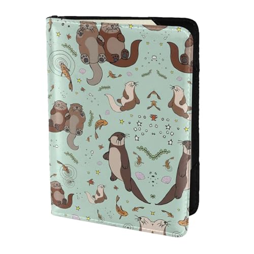 Reisepasshülle mit Otters-Druck, personalisierbar, bedrucktes Rindsleder, Reisepasshülle, 14 cm, Schwarz , Einheitsgröße von OKFSTY