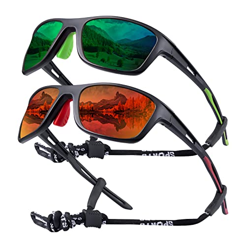 OKH 2 Stück Polarisierte Fahrrad Radsportbrillen Sport-Sonnenbrille für Herren Damen UV400 Schutz laufen Fischerei Wanderung Fahren Radfahren von OKH