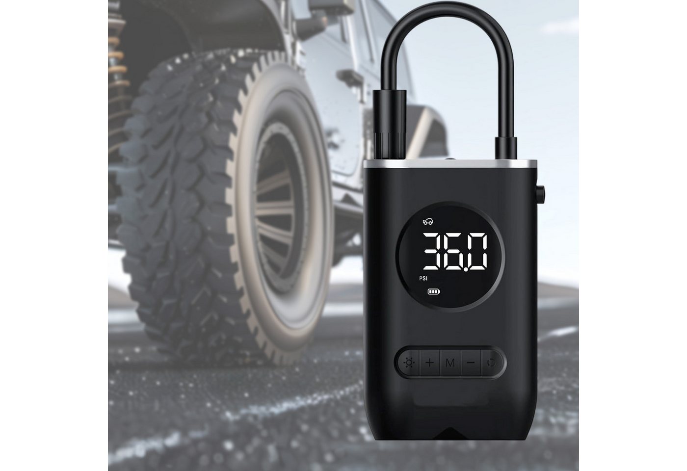 OKWISH Luftpumpe Akku Kompressor Elektrische Reifenpumpe Fahrrad Ballpumpe (mit LCD-Display 4 Modi automatischer Abschaltung, 1-tlg., mit einem hochpräzisen Drucksensor Typ-C-Aufladung), Mini-Kompressor 150PSI für Auto Fahrrad Motorrad Ball-Aufpumpen von OKWISH