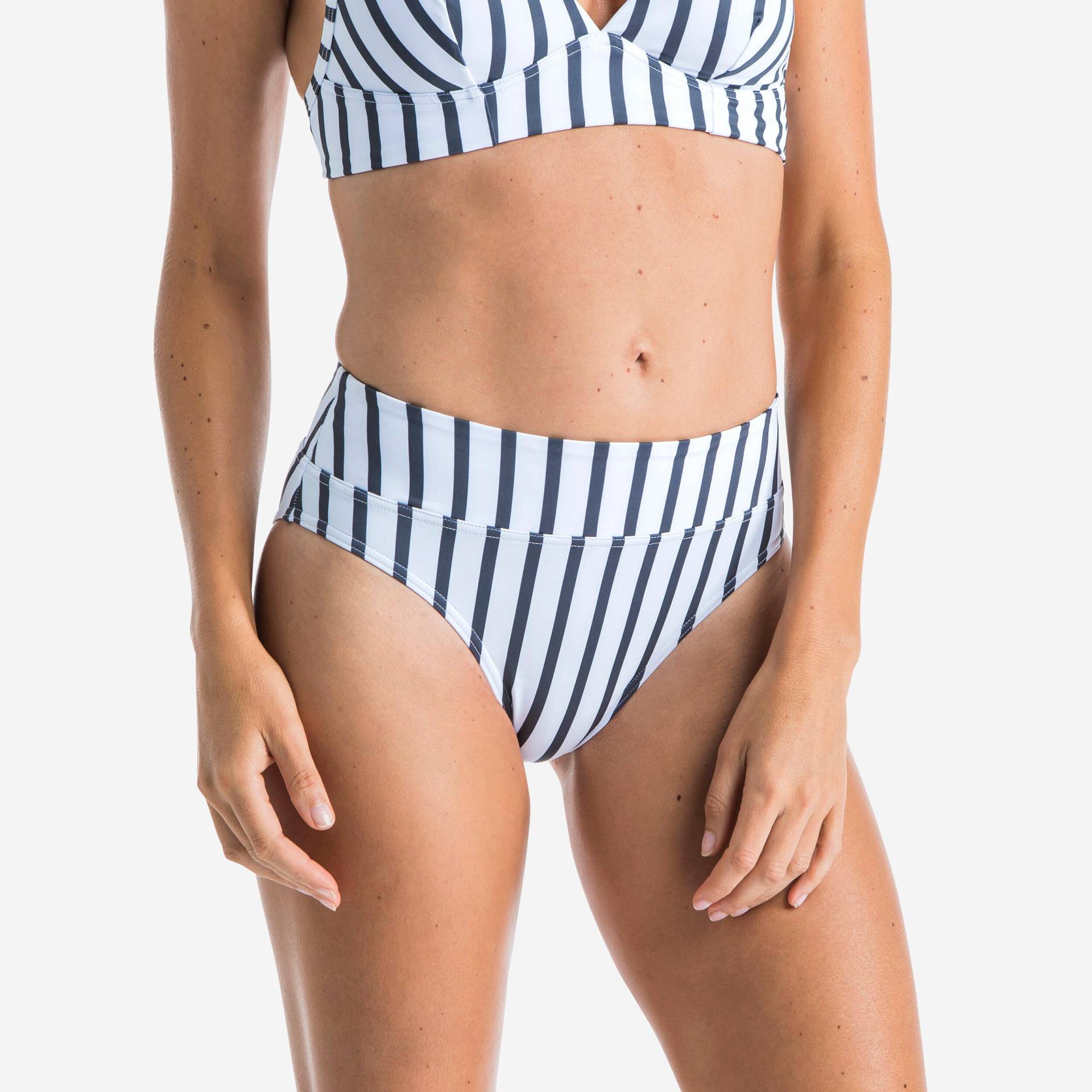 Bikini-Hose Nora Marin Surfen hoher Taillenbund weiss/grau von OLAIAN