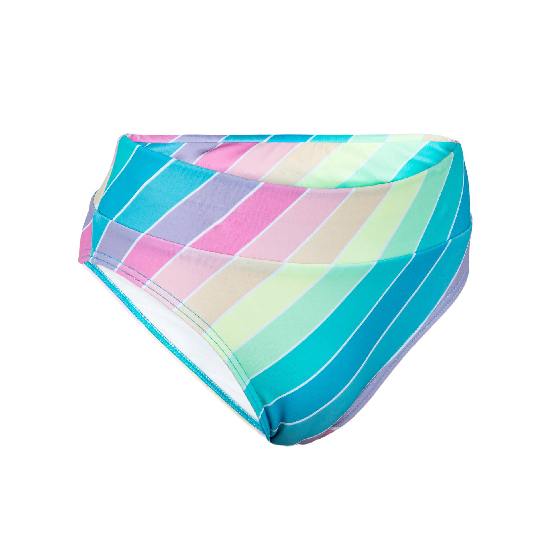 Bikini-Hose Mädchen 500 Bao Rainbow Stripes türkis von OLAIAN