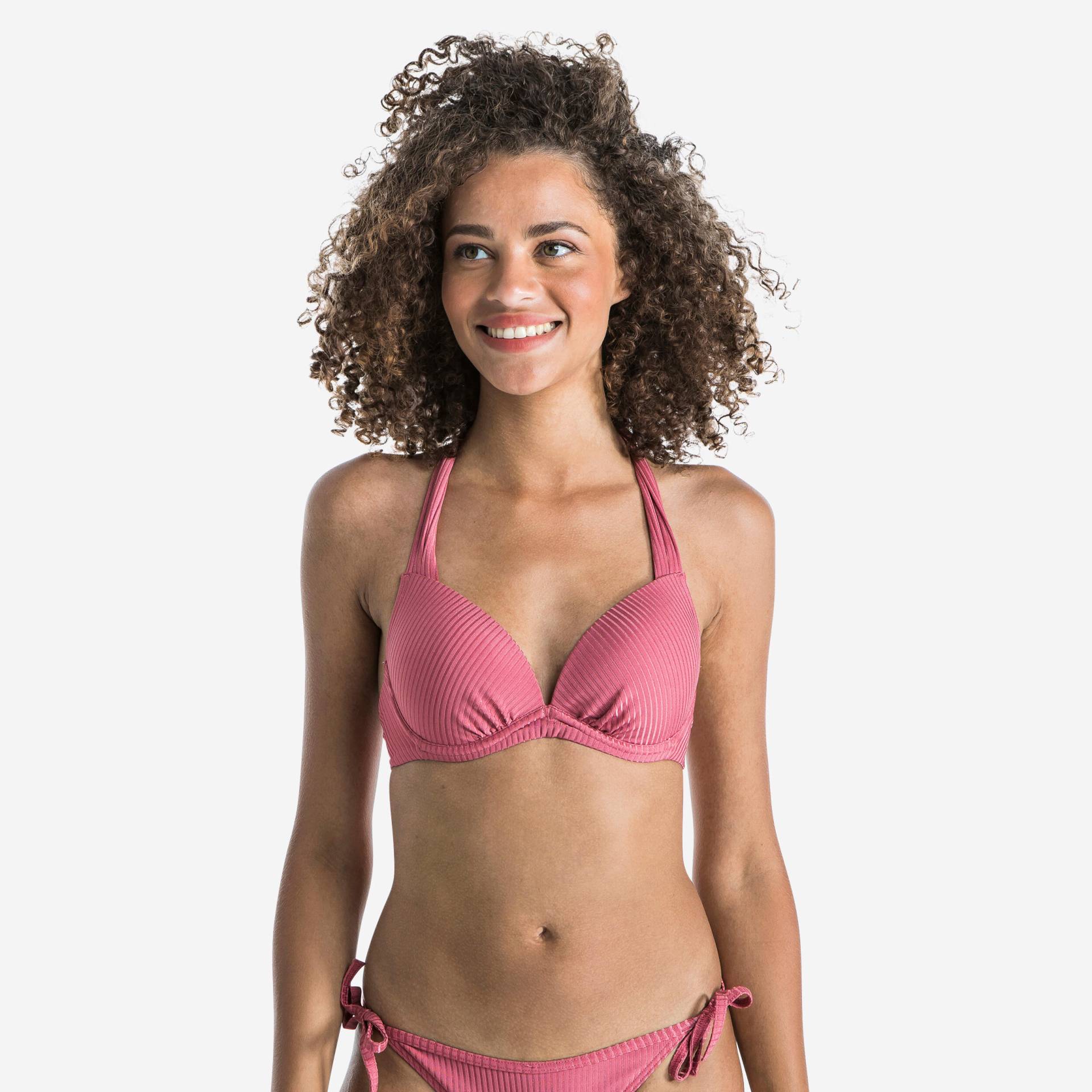 Bikini-Oberteil Damen Push-up Elena angenähte Formschalen gerippt einfarbig rosa von OLAIAN