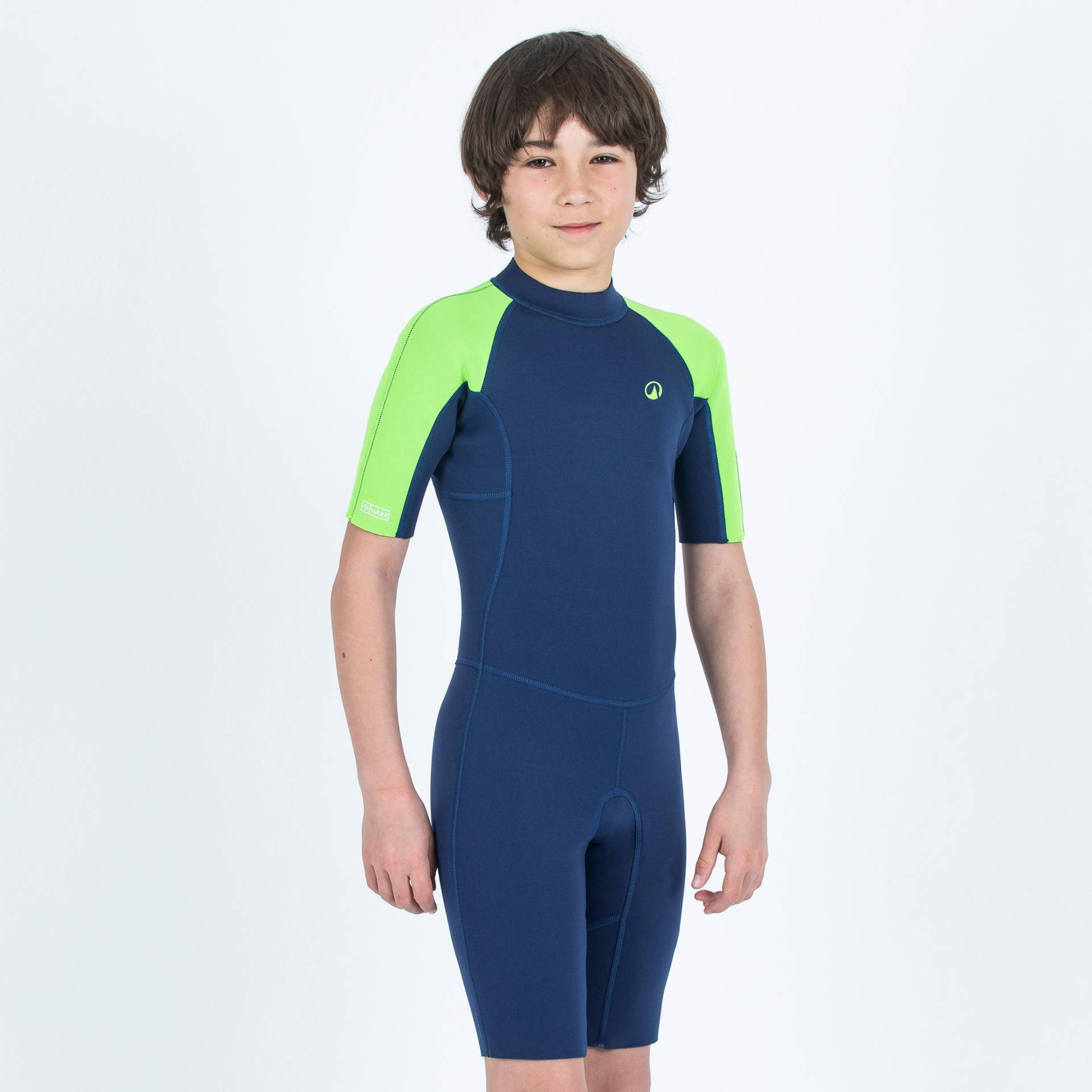 Neopren Shorty Surfen Kinder 1,5 mm Yulex 100® blau/grün von OLAIAN