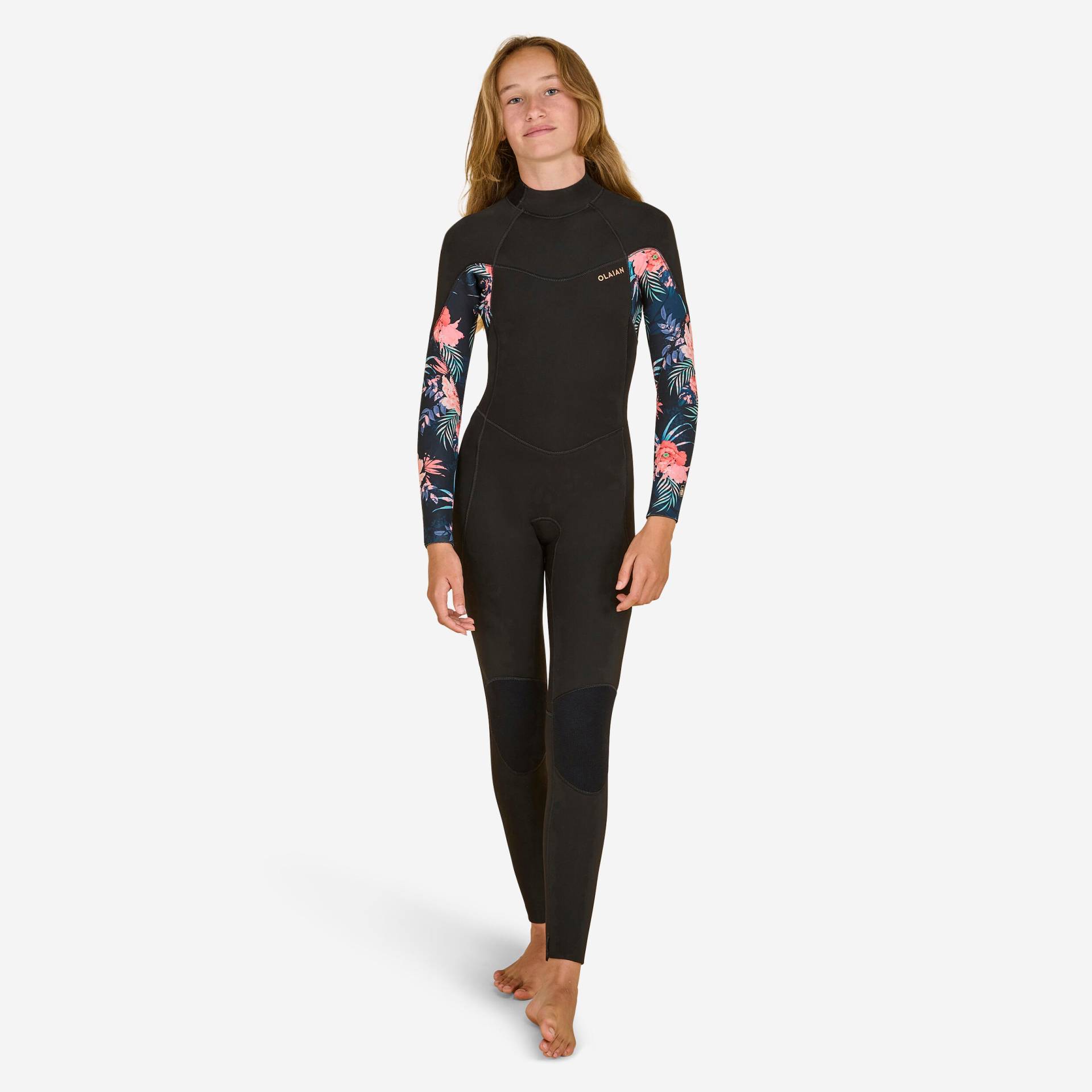 Neoprenanzug Surfen Mädchen 4/3 mm 500 schwarz/rot von OLAIAN