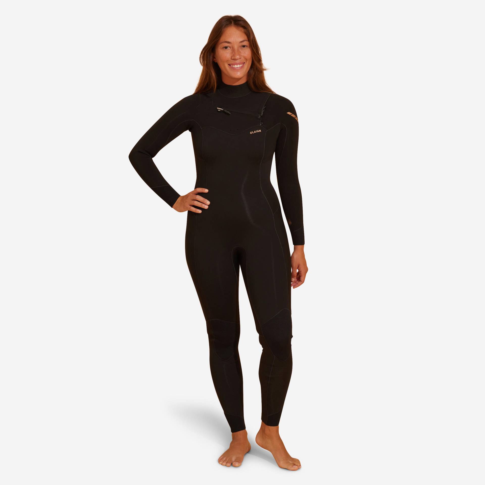 Neoprenanzug Surfen Damen Neopren 3/2 mm Front Zip 900 schwarz von OLAIAN