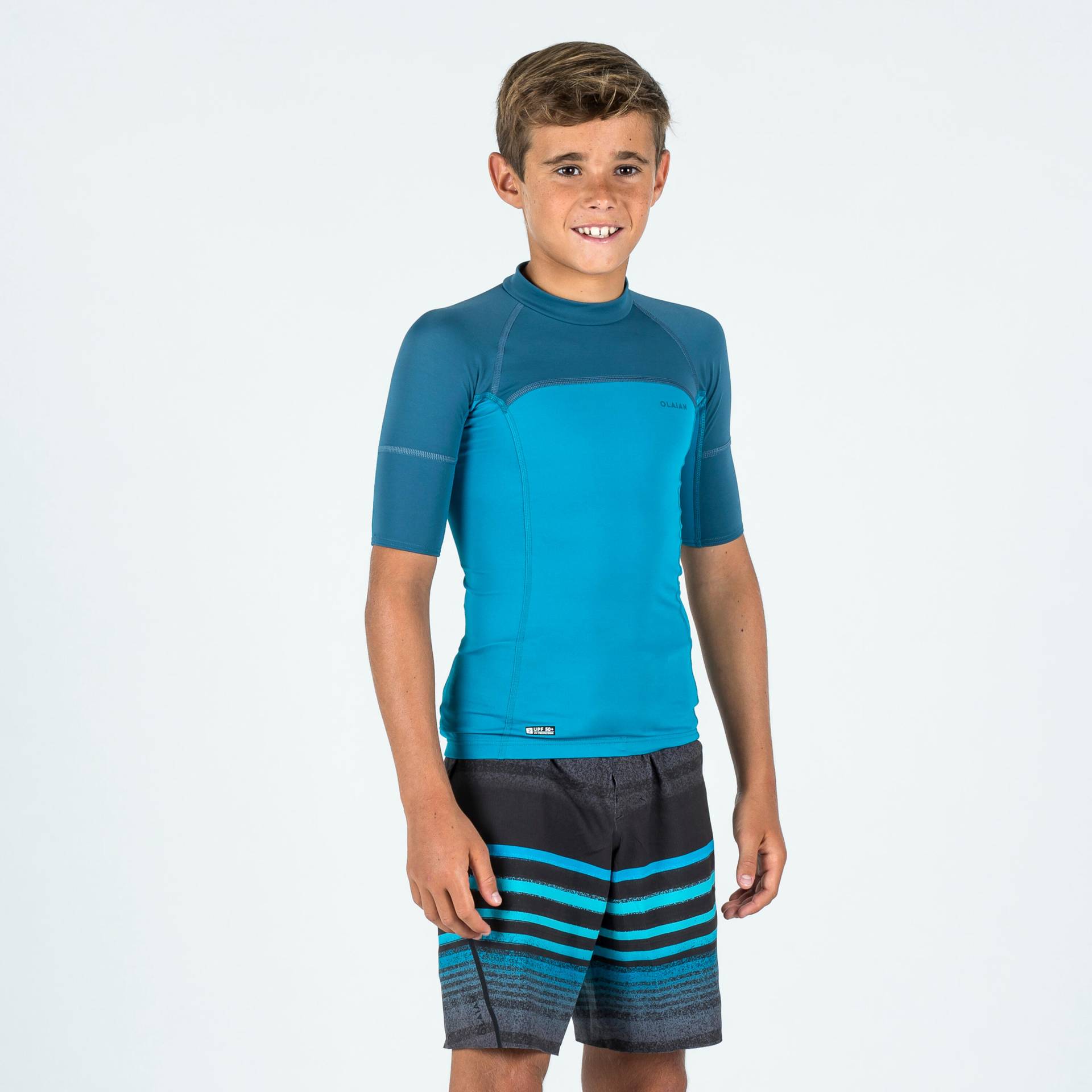 UV-Shirt Kinder kurzarm - 500 Surf blau von OLAIAN