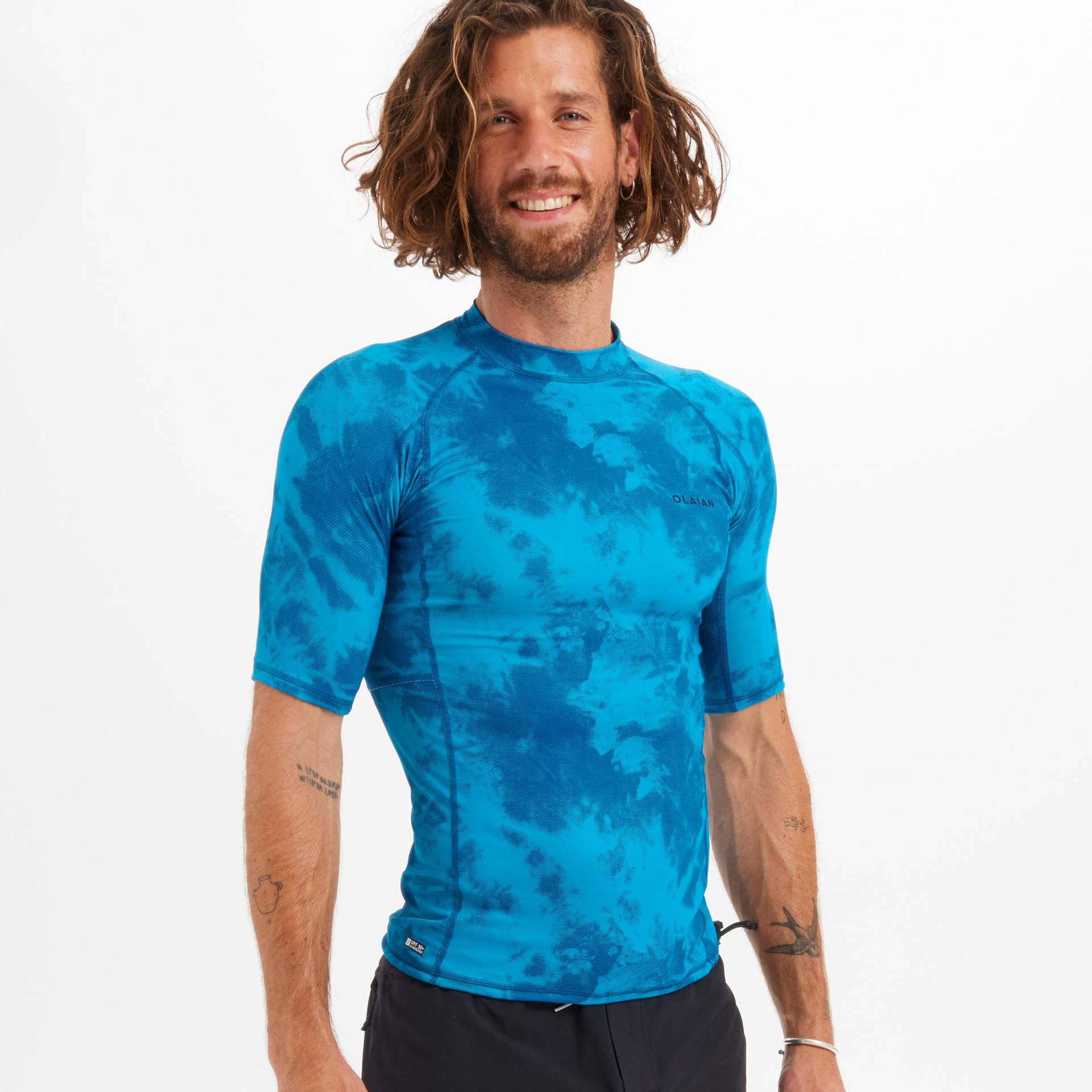 UV-Shirt Surfen Herren kurzarm - Top 500 Tiedye petrol von OLAIAN