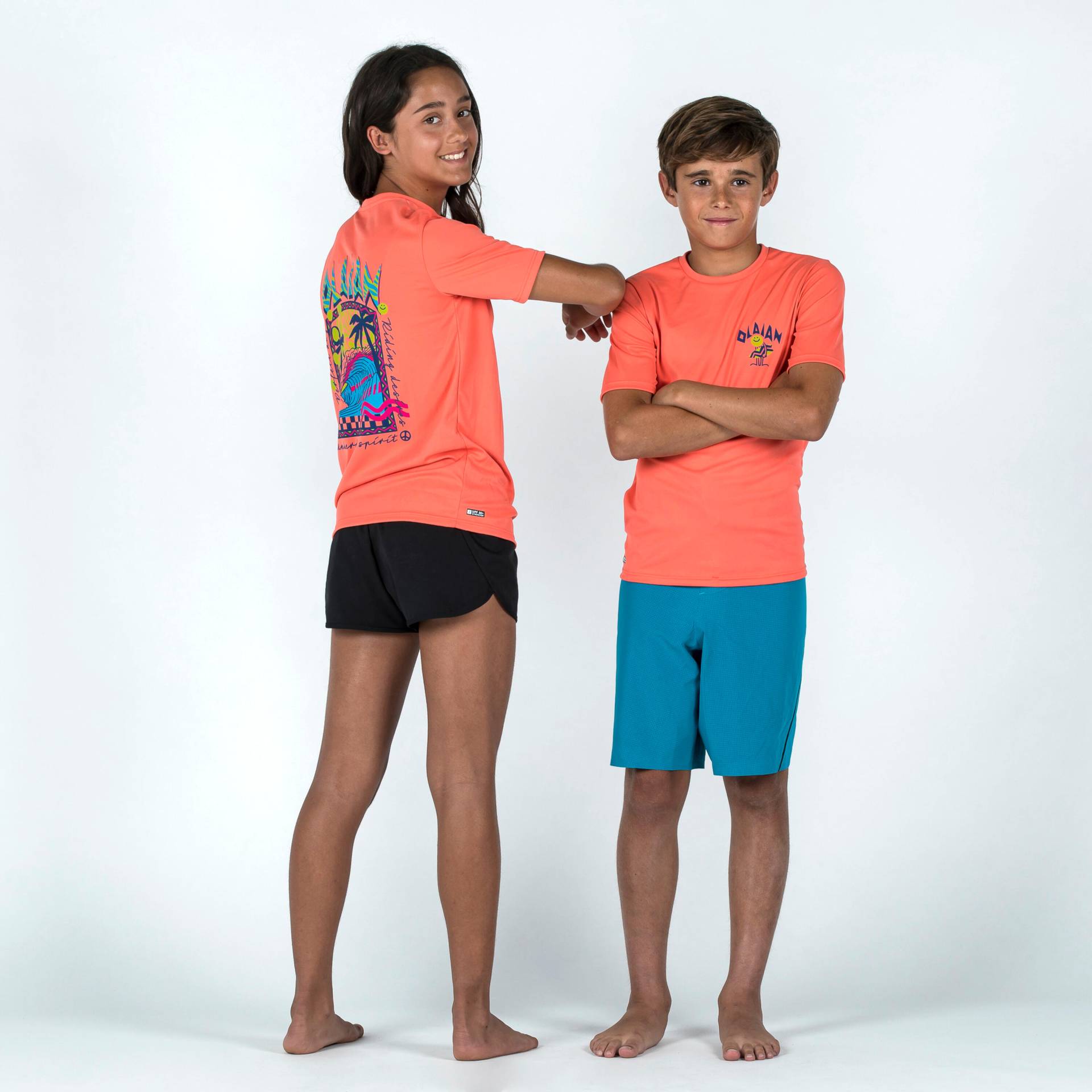 UV-Shirt kurzarm Kinder - 100 orange Print von OLAIAN