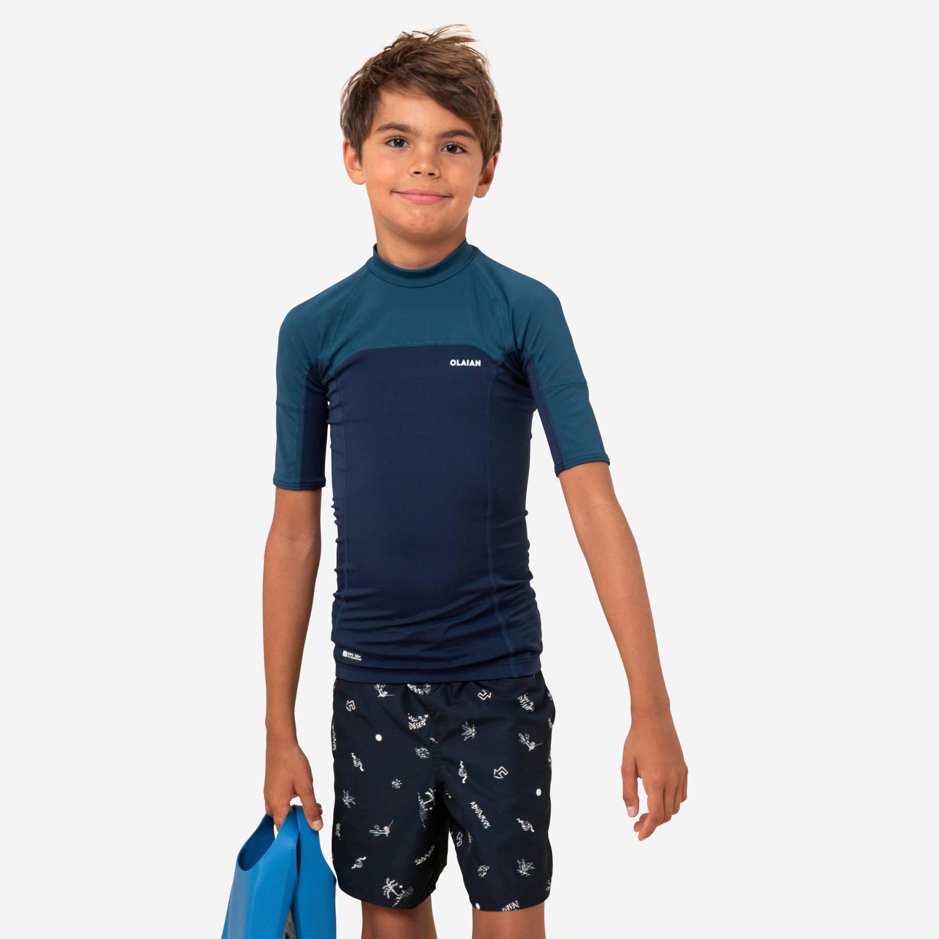 UV-Shirt kurzarm Kinder UV-Schutz 50+ 500 dunkelblau/petrol von OLAIAN