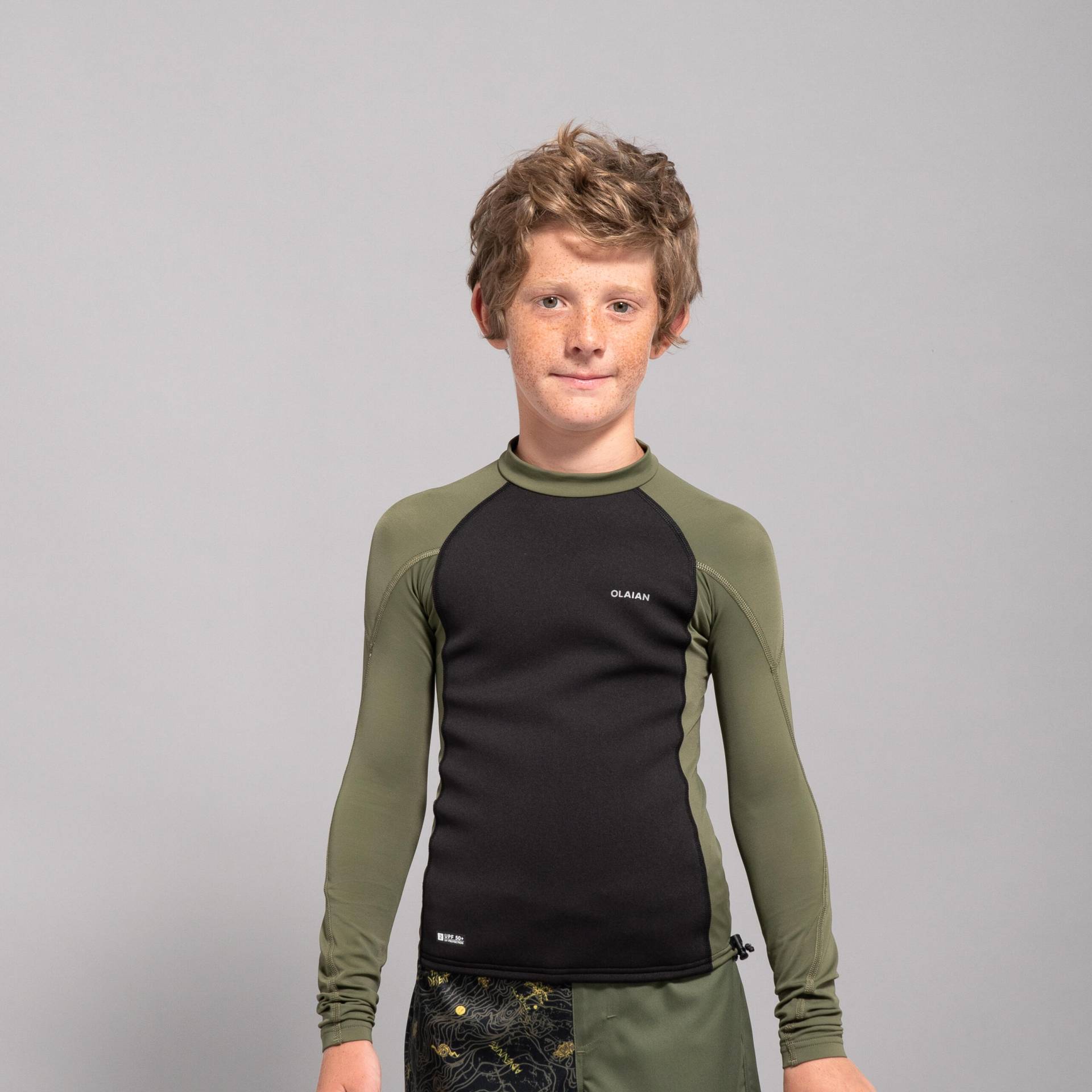 UV-Shirt TOP 900 Neo langarm Kinder Jungen schwarz/khaki von OLAIAN