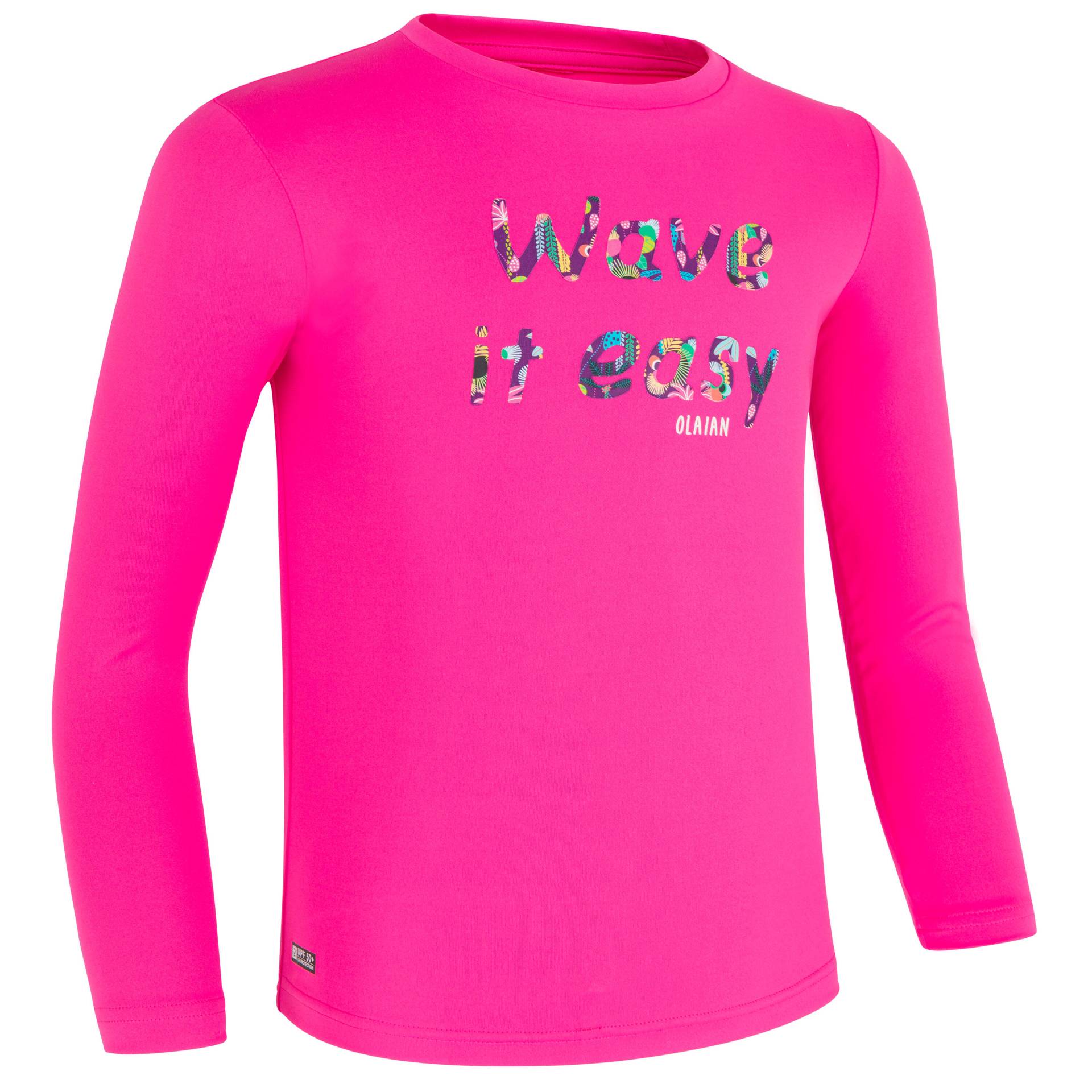 Wasser-T-Shirt Surfen Kinder UV-Schutz langarm - rosa bedruckt von OLAIAN