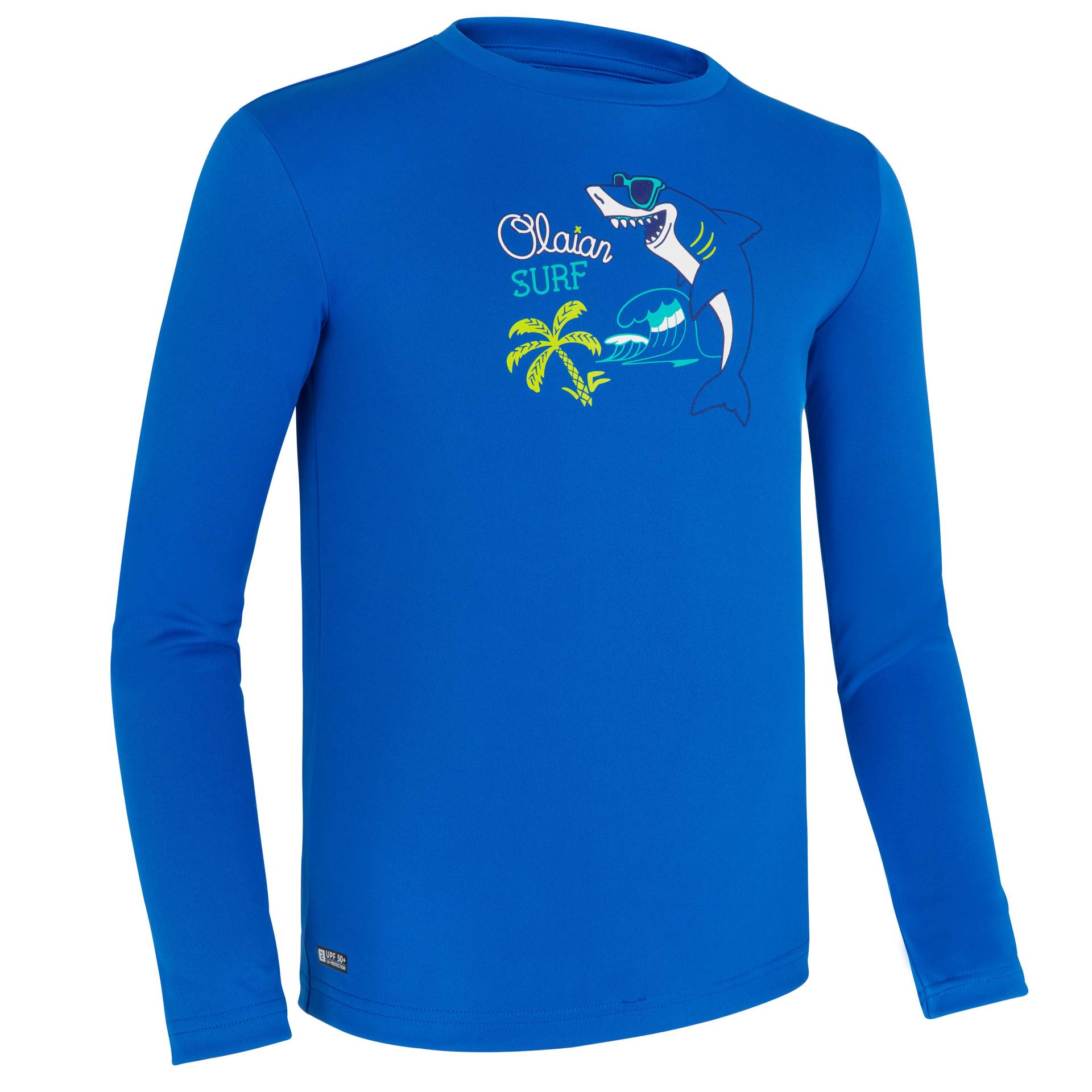Wasser-T-Shirt Surfen Kinder UV-Schutz langarm - blau bedruckt von OLAIAN