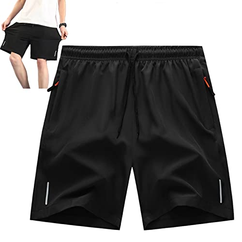 OLLOUM Eisseide-Stretch-Shorts for Herren in Übergröße, Sportshorts for Herren, schnell trocknend, leicht, Sportshorts, Kordelzug, Kurze Hose mit Reißverschlusstasche (Color : A, Size : 6X-Large) von OLLOUM