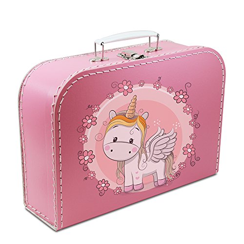 OLShop AG Kinderkoffer pink mit Einhorn 40 cm, Malkoffer Spielzeugkoffer Spielkoffer Puppenkoffer Pappkoffer von OLShop AG