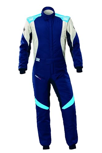 Omp FIA 8856-2018 First Evo Rennanzug, Komfort und Atmungsaktivität, Marineblau/Cyan, Größe 48 von OMP